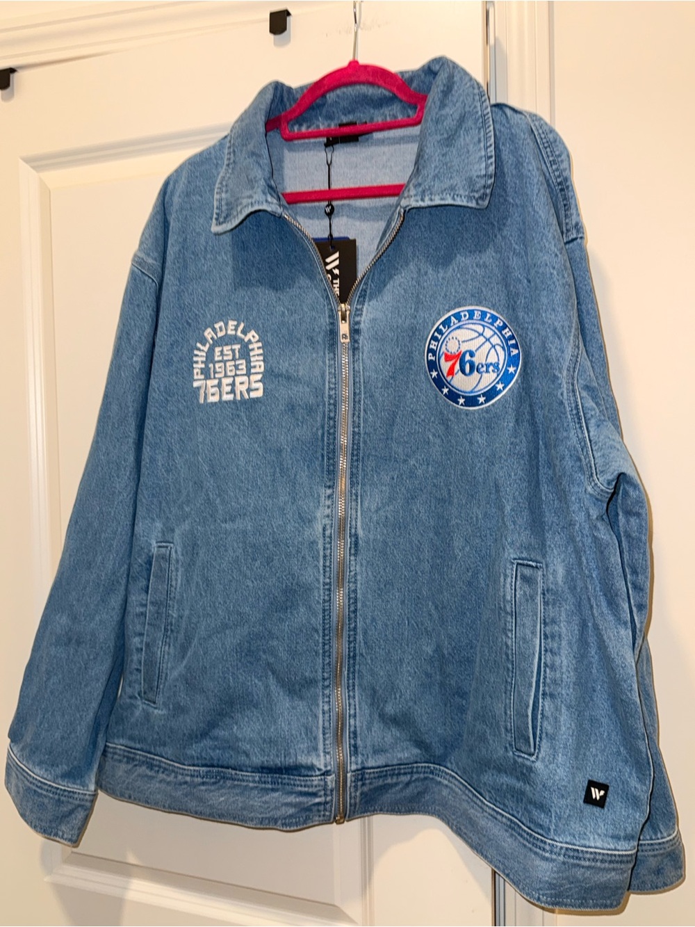 Light Blue Denim Philadelphia 76ers Zip-Up Jacket